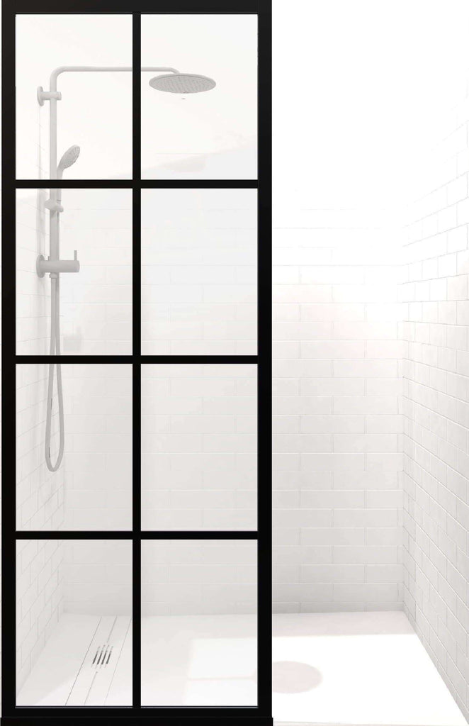 Gridscape Gs1 Fixed Shower Screen Panel In Black With Clear Glass