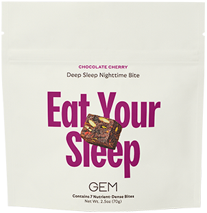 Close-up image of GEM Chocolate Cherry Sleep Essentials nutrient-dense Bite.