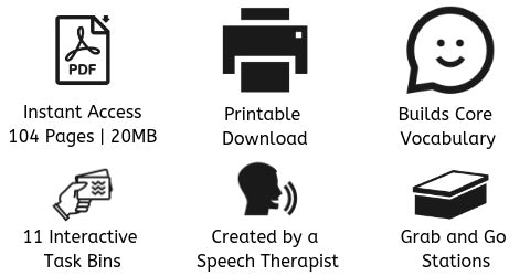 Core Vocabulary Task Bins AAC Special Education Speech Therapy SLP Special Needs