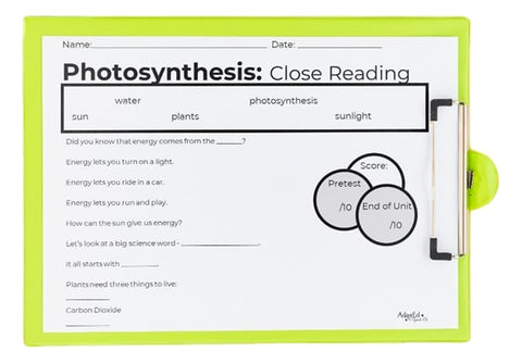 Photosynthesis Science Experiment AdaptEd 4 Special Ed  Cloze Reading