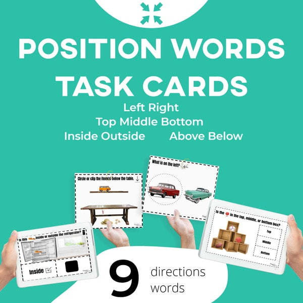 Task Cards: Position Words: Left, Right, Middle, Top, Bottom, Inside, –  AdaptEd 4 Special Ed, Inc.