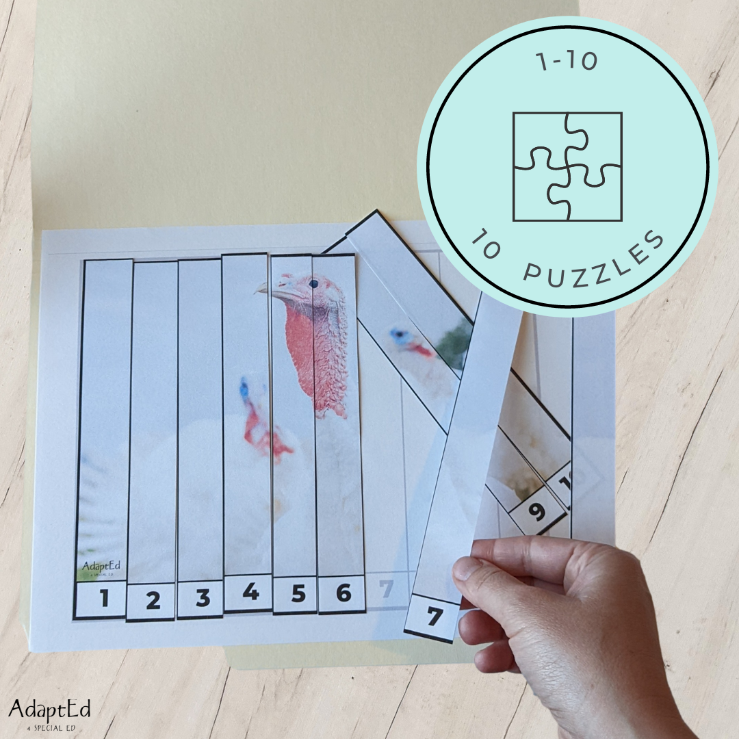 Thanksgiving Turkey Counting Puzzles: Counting 1-5 1-10 11-20 21-30 (Printable PDF)