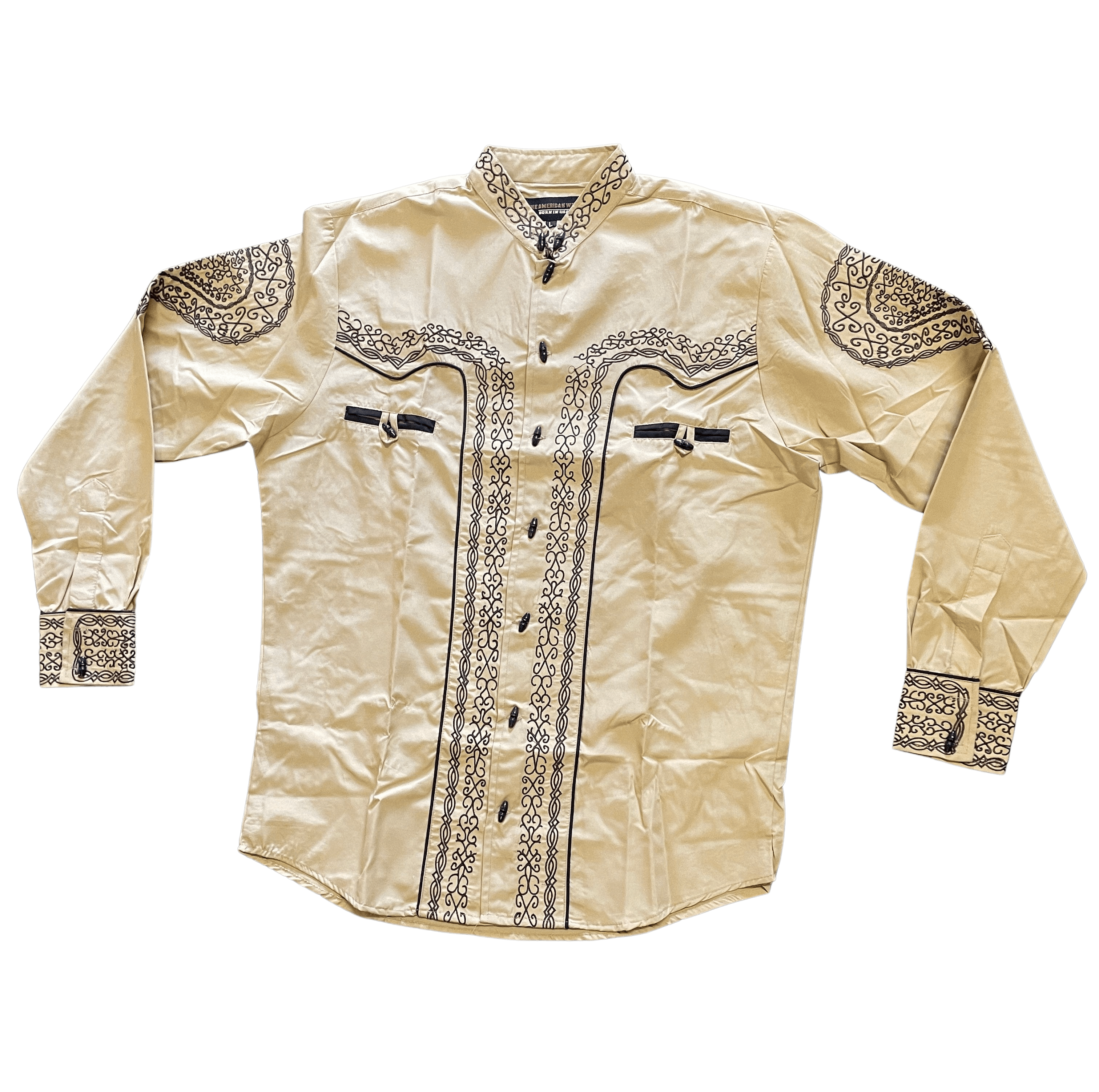 Khaki with Brown Embroidered Intricate Design Charro Shirt