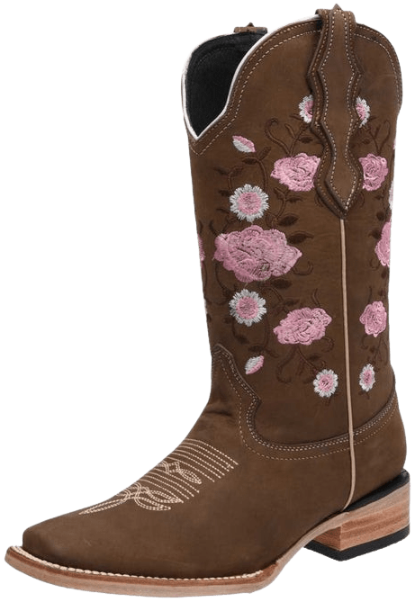 Women's Tobacco Nobuck Square Toe Lavender Flowers with Brown Stems Ro Rodeo Durango Int'l