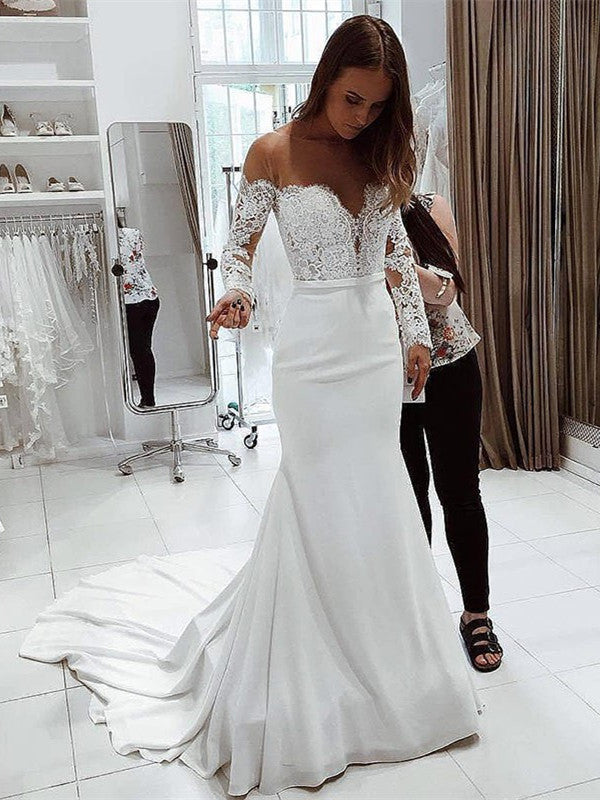 simple lace long sleeve wedding dress