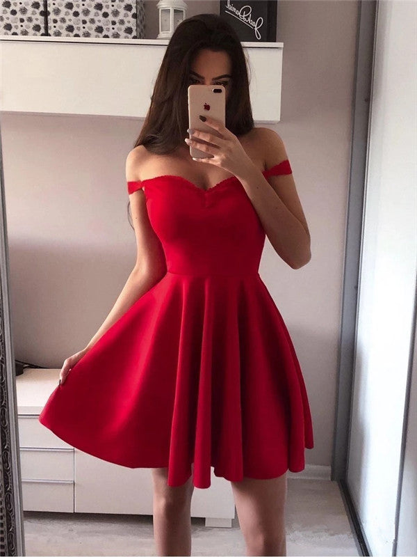 red off the shoulder hoco dress