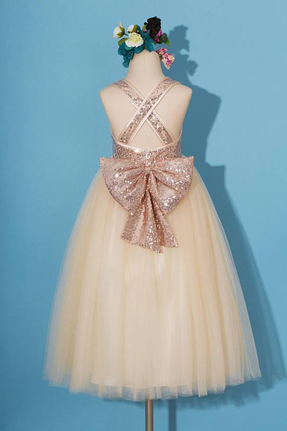 rose gold sequin flower girl dress