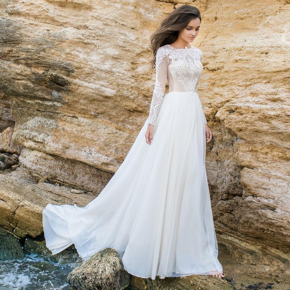 simple wedding dress with lace sleeves
