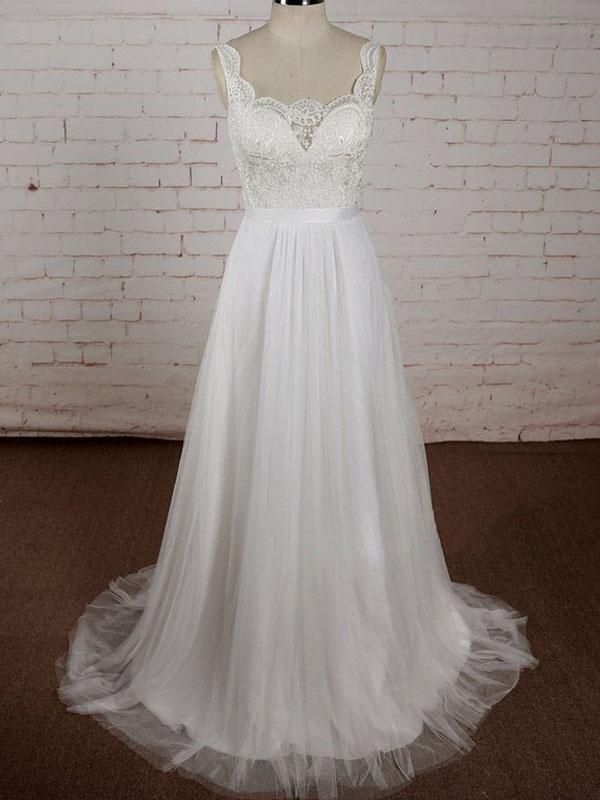 lace top tulle skirt wedding dress