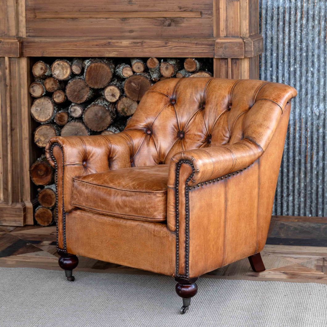 tufted club chair leather