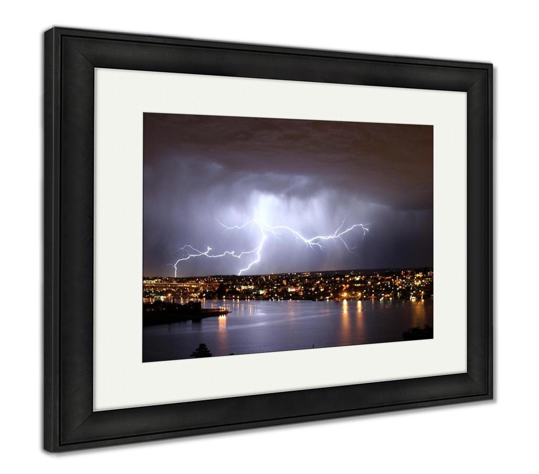 Framed Print, Lightning Over Seattle During A Storm