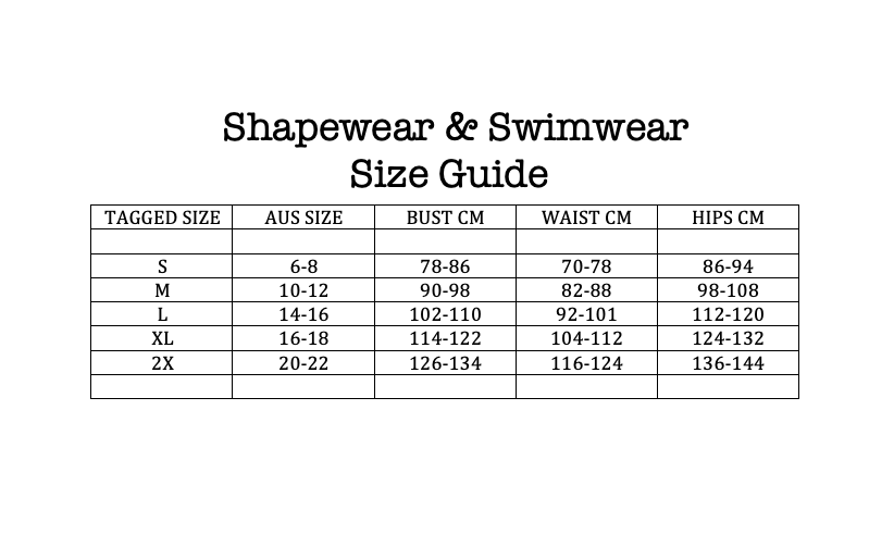 Shapewear Size Chart Saucy HQ
