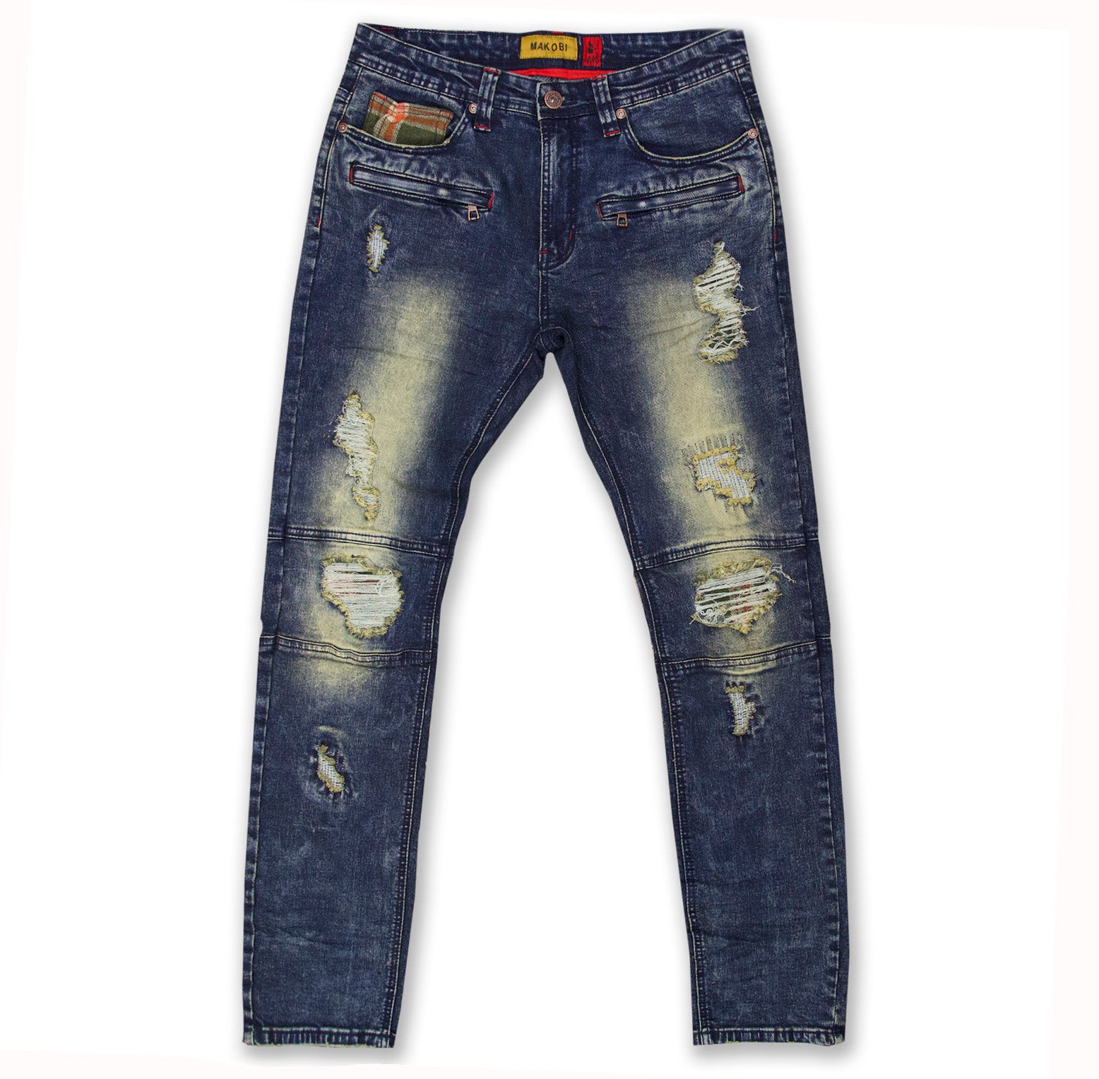 M1768 Makobi Malachy Biker Jeans w/ Contrast Underlay - Dirt Wash ...