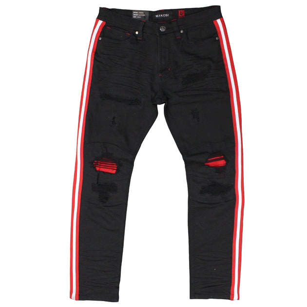 M1769 Makobi Cameo Denim Jeans - Black/Red – Makobi Jeans USA