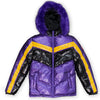 M7730 Michael PU Coated Puffer Jacket - Purple/Yellow