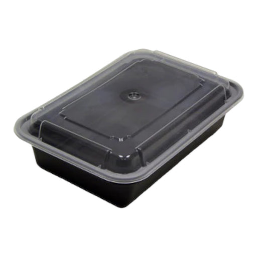 Kraft & Plastic F7524B 24 oz Microwave Safe Plastic Food Containers,  Rectangular, Black / Clear – 150 / Case
