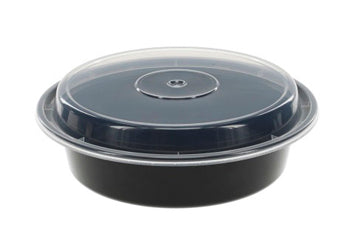 24 oz Rectangular to Go Containers with Lids Black 150 Set