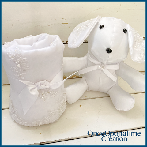 Baby Blanket and Dog Keepsake Gifts made from a wedding dress by Once Upon a Time Creation