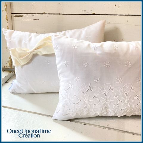 Keepsake pillows made from a wedding dress by Once Upon a Time Creation