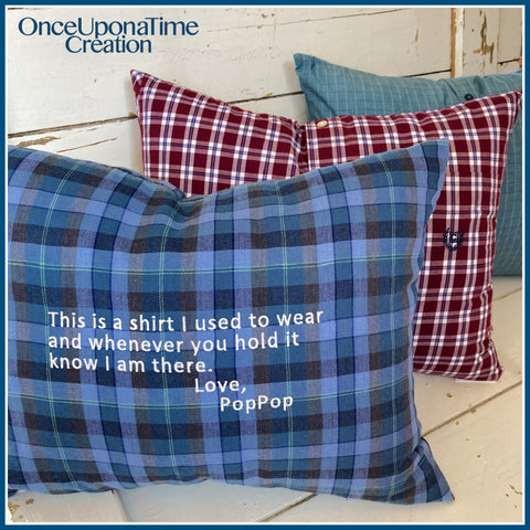 Keepsake pillows made from shirts by Once Upon a Time Creation