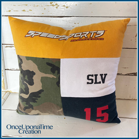 Keepsake pillow made from t-shirts by Once Upon a Time Creation