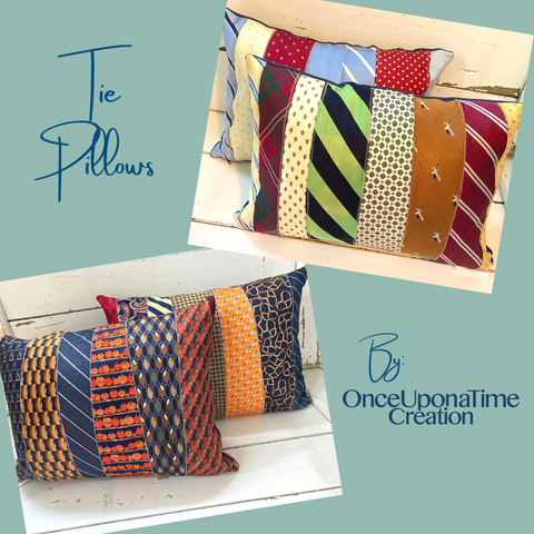 Keepsake memory pillow made from mens ties by Once Upon a Time Creation