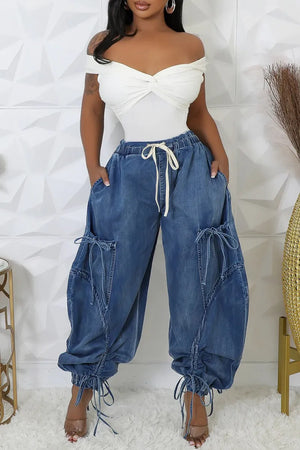 Radiant Girl Wide Leg Draw String Jeans - Star Fashions Boutique