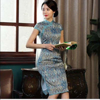 Winnal Two Layer Real Silk Mandarin Collar Cheongsam Long Chinese Qipao Dress