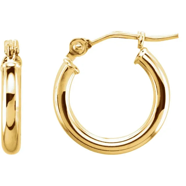 14K Yellow Gold Hoop Earrings – 13mm Diameter, 2mm Width