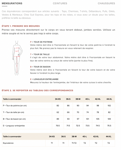 Size Chart Sud Express