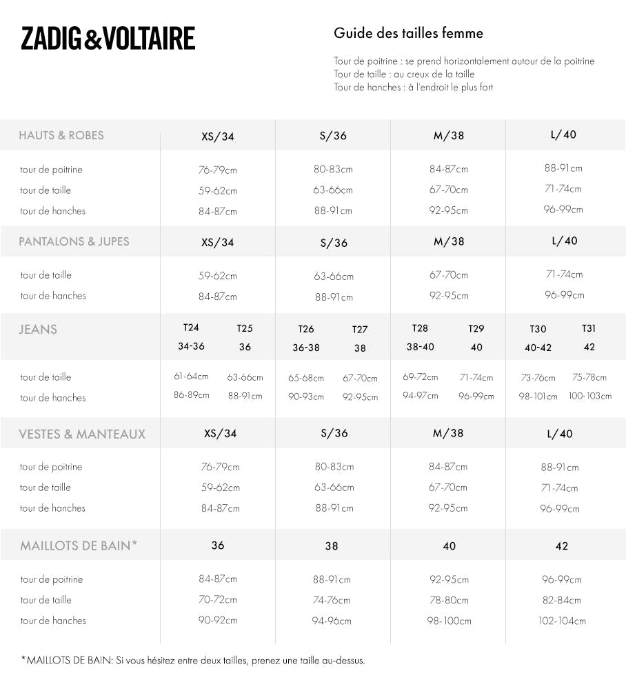 Size Chart Zadig&Voltaire | The Bradery