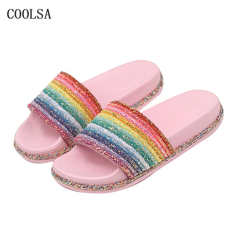 rainbow thick soled slippers