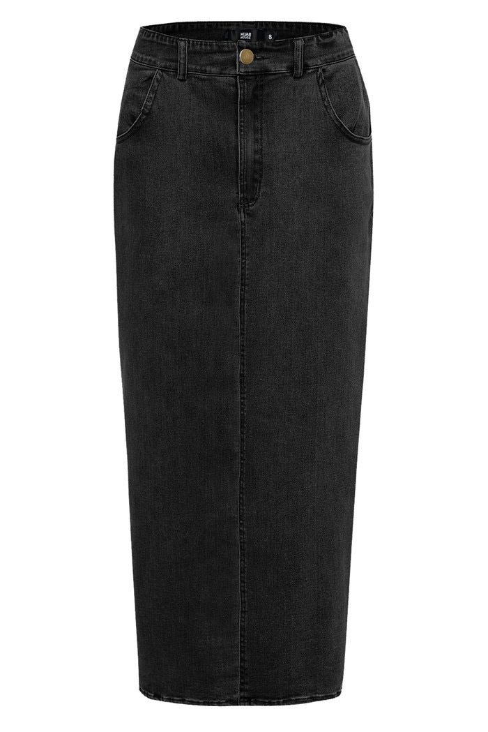 maxi denim skirt black