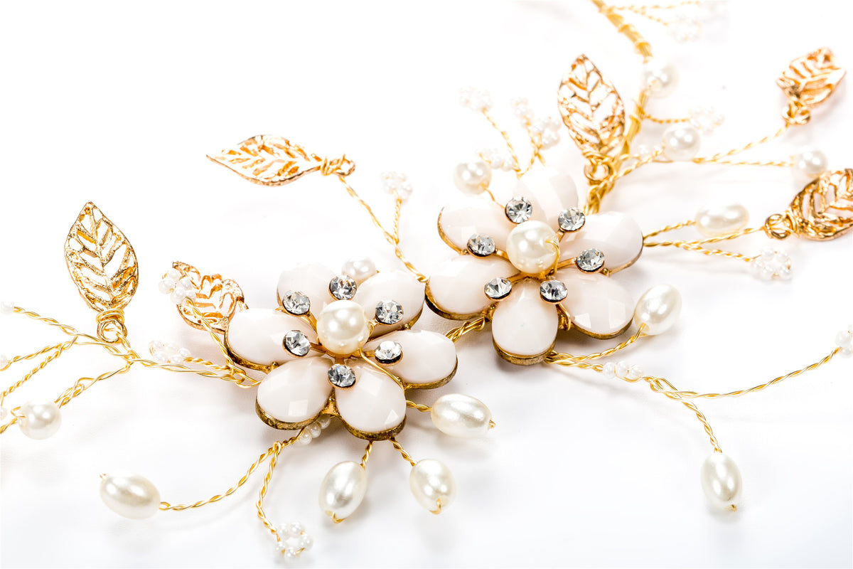 Sheer Floral Pearl Hair Vine | Bridal Hair Accessories - Mademoiselle Bridal