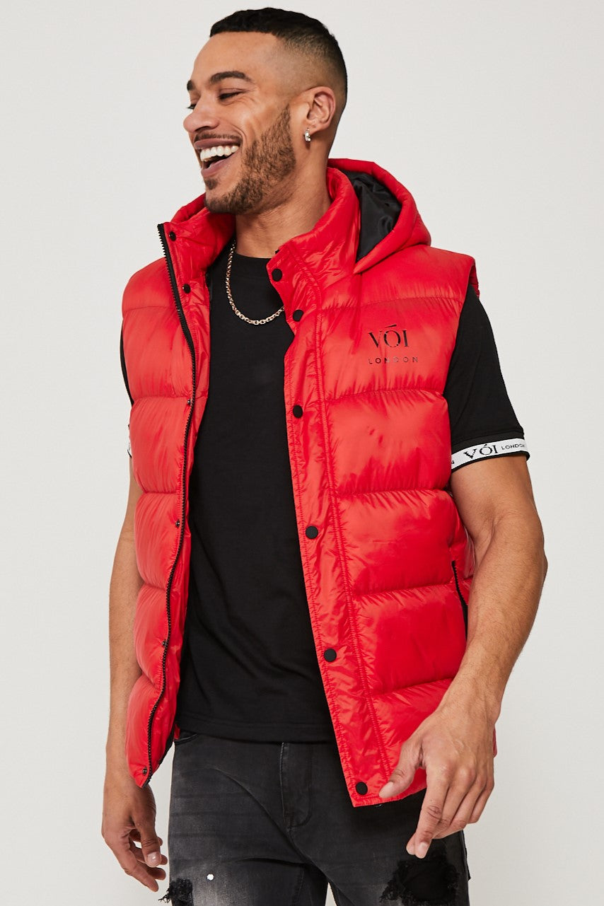 Chalton Hooded Puffer Gilet - Red