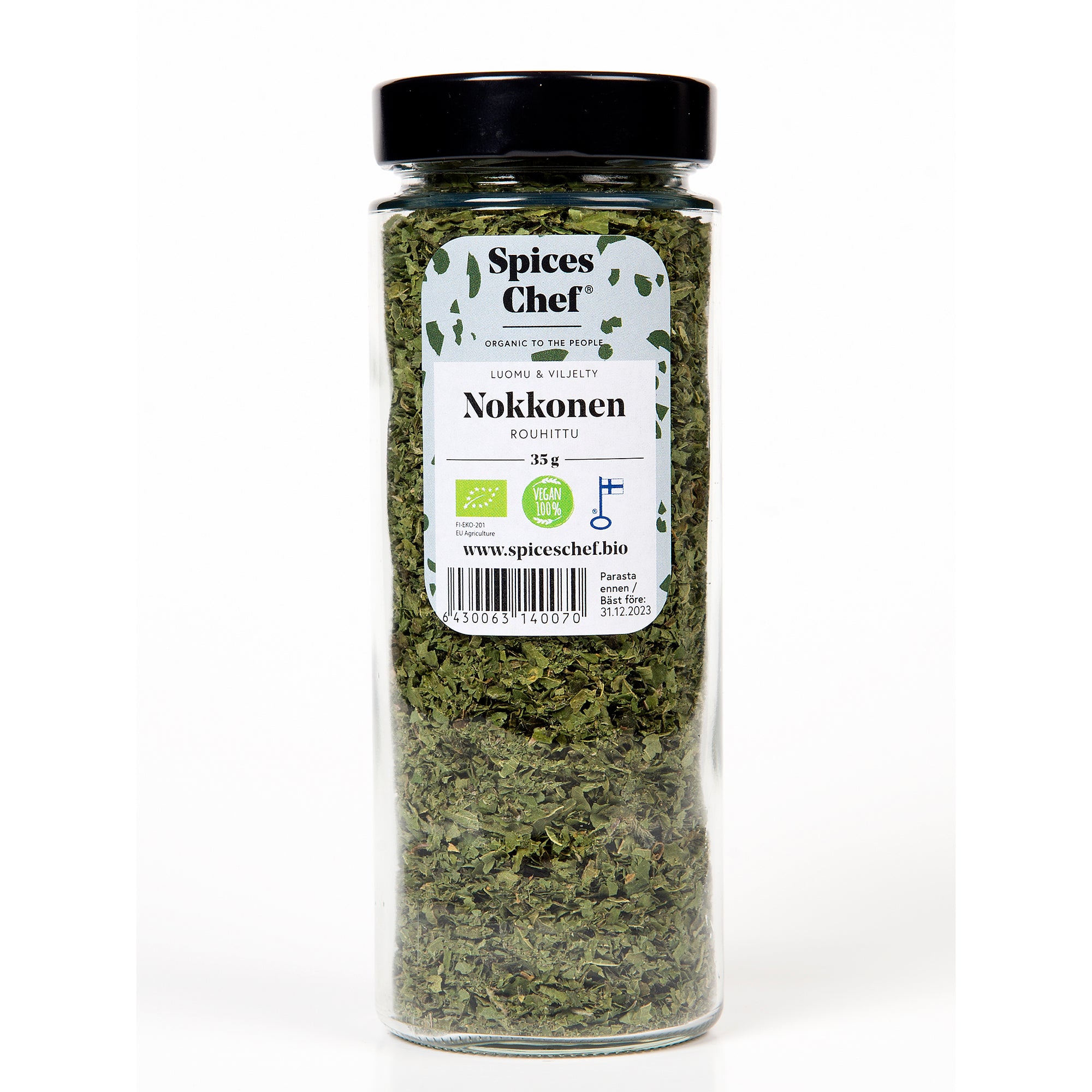 Nokkonen rouhittu 33g Luomu, Lasipurkki – Spices Chef