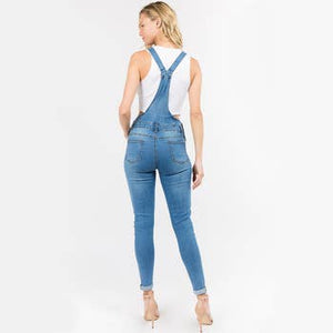 distressed denim overalls