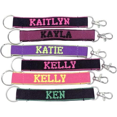 Embroidered Name Keychain Nylon Key Strap & Clip (1" x 7.75") Select Name Starting with "K"
