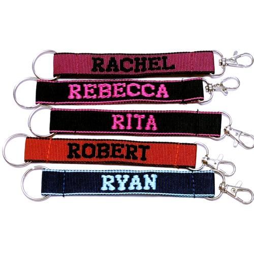 Embroidered Name Keychain Nylon Key Strap & Clip (1" x 7.75") Select Name Starting with "R"