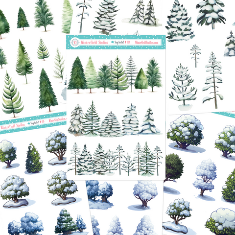Snowy Winter Trees Art Deco Stickers For Planners & Bullet Journalers
