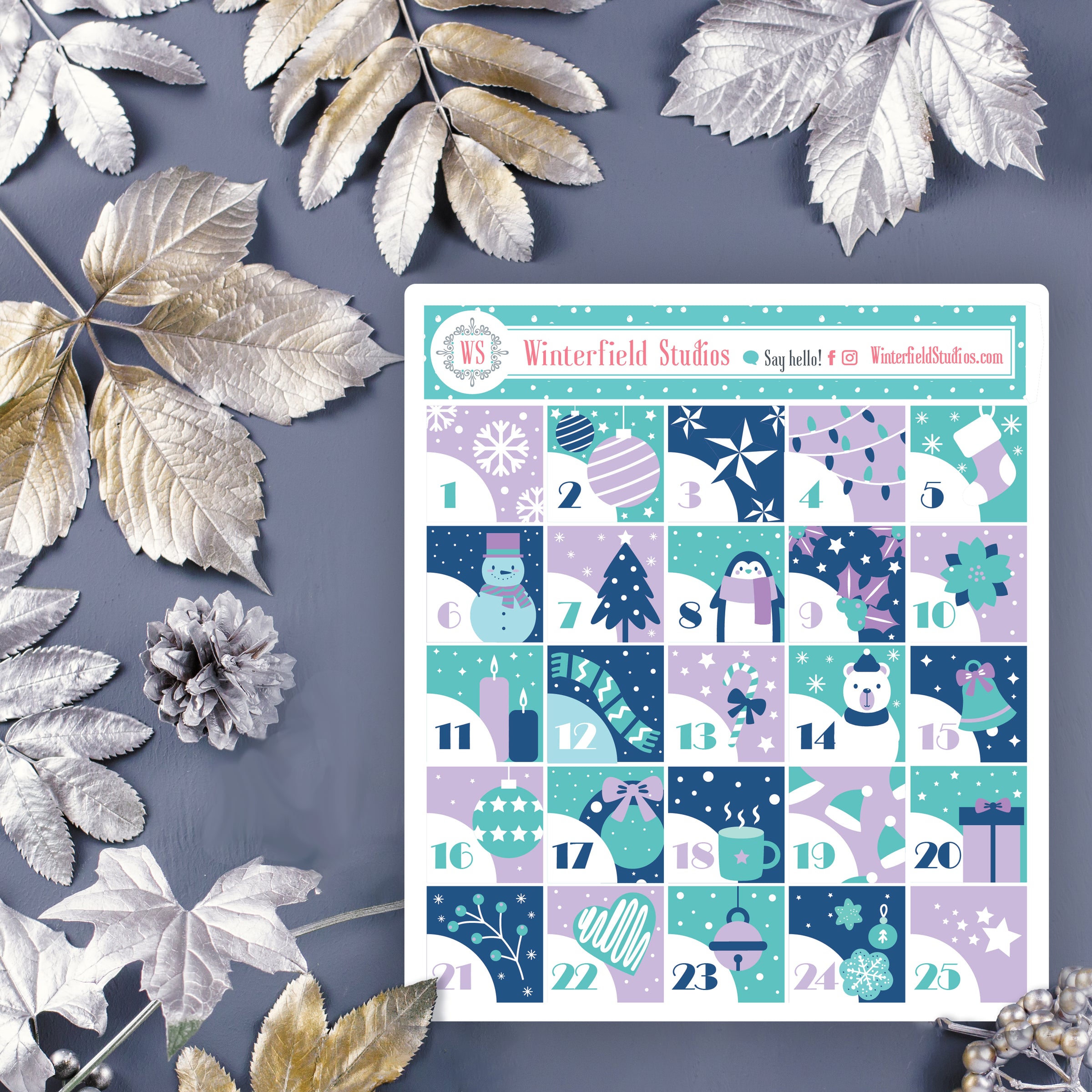 Lavender Advent Calendar Art Deco Stickers Winterfield Studios