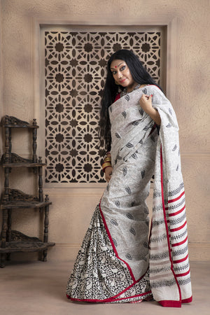 Krishnakali- Hand Embroidered and Hand Block Printed Saree