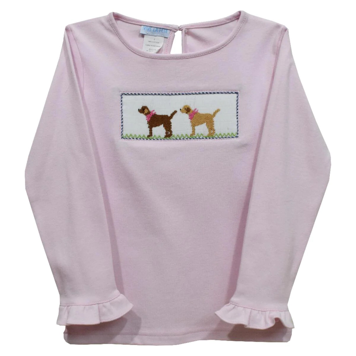 Smocked Labrador Light Pink Knit Long Sleeve Ruffle Tee