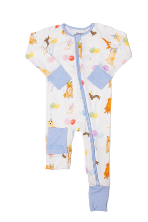 Dog Party Sleep Romper- Blue - Southern Style