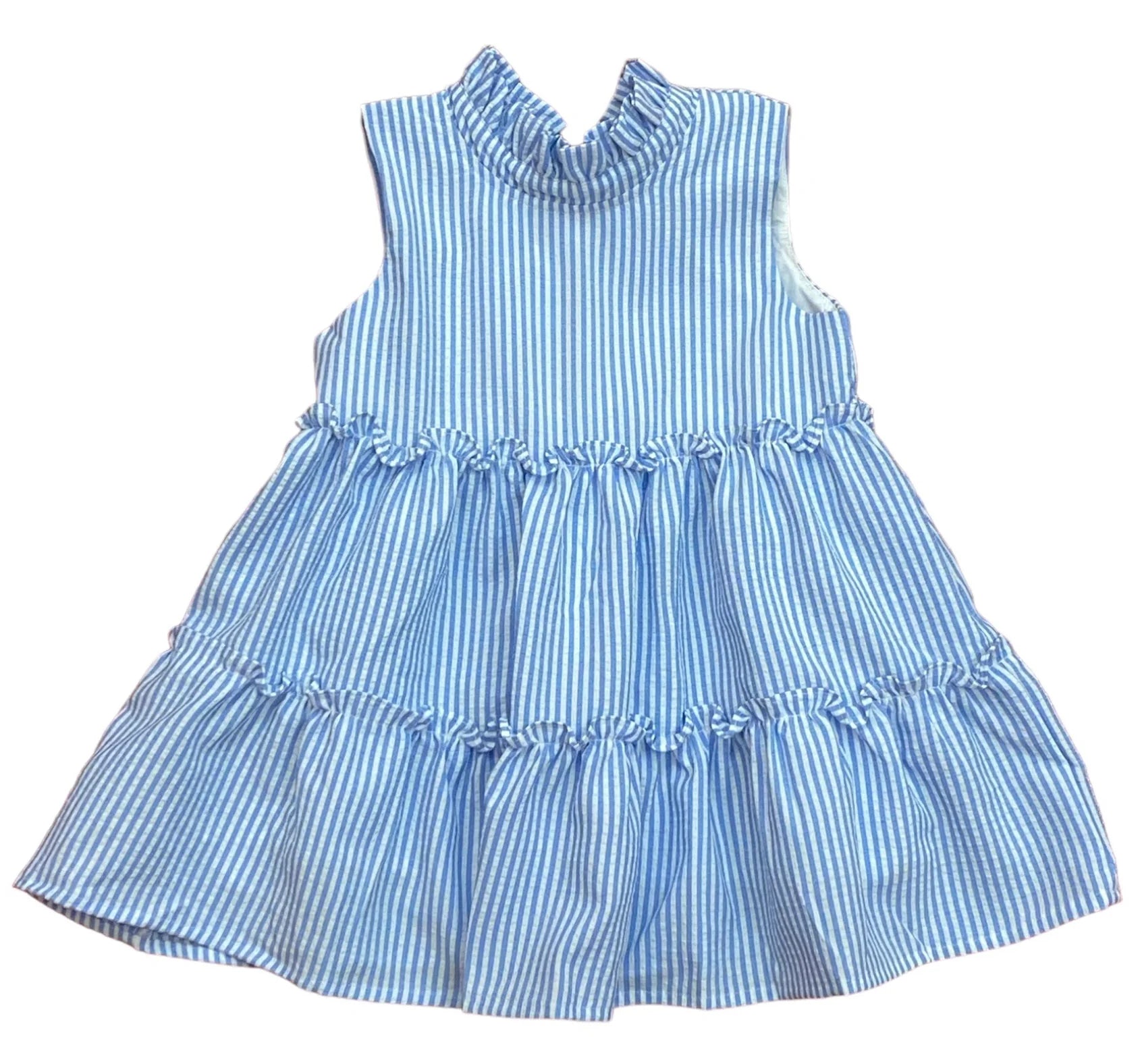 Blue Stripe Sleeveless Tier Dress