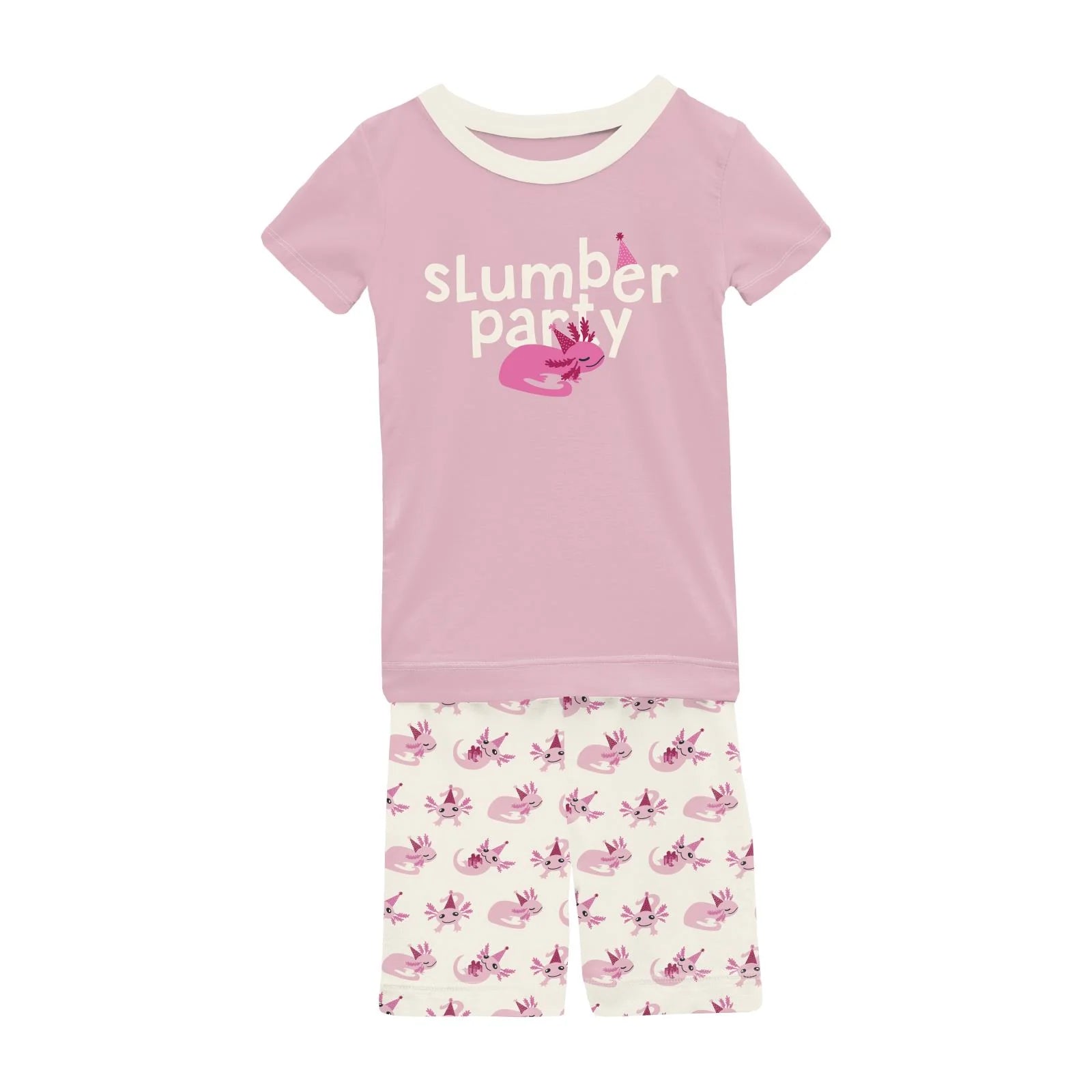 Natural Axolotl Party Short Sleeve Graphic Tee Pajama Set