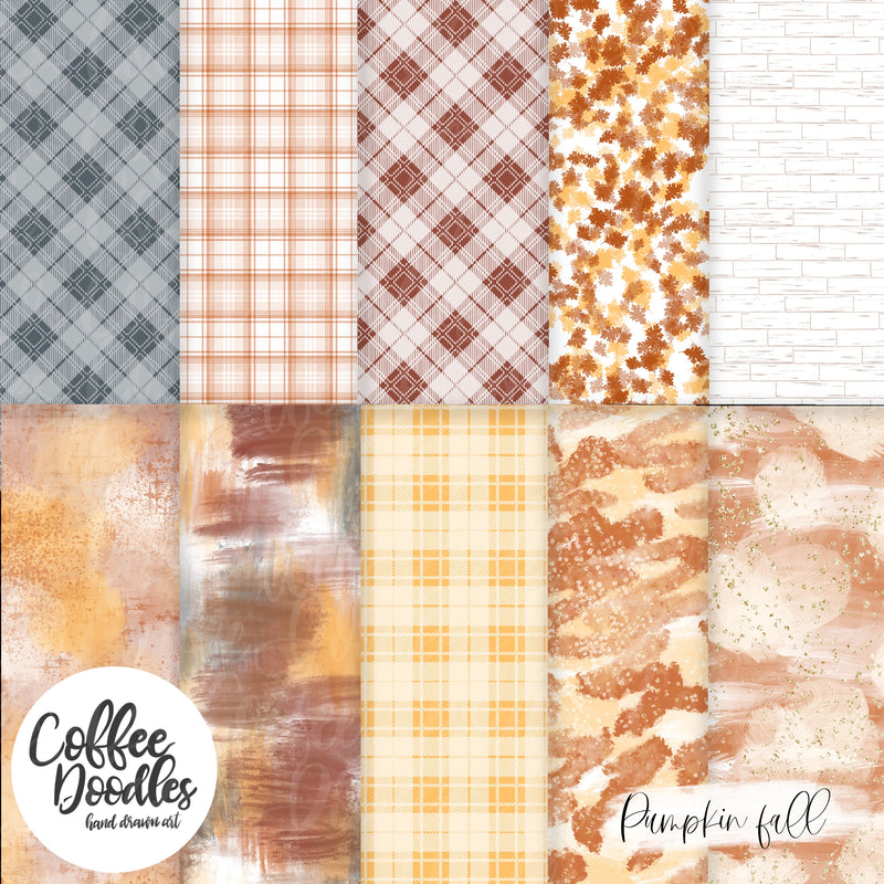 Download Pumpkin Fall Inspired Not Seamless Inspired Digital Paper Pack Coffee Doodles
