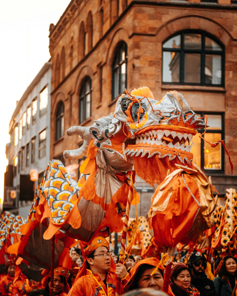 A Chinese New Year dragon in a parade in Copenhagen, Denmark