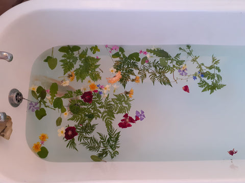 flower tea floral bath with rose petals jasmine and relaxing herbs