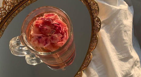 social media rose tea mirror shot aesthetic